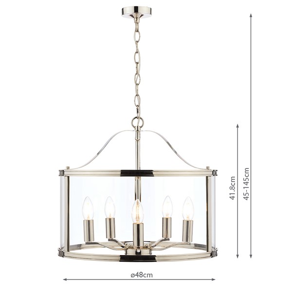 (image for) Laura Ashley Harrington 5lt Pendant Polished Nickel Glass